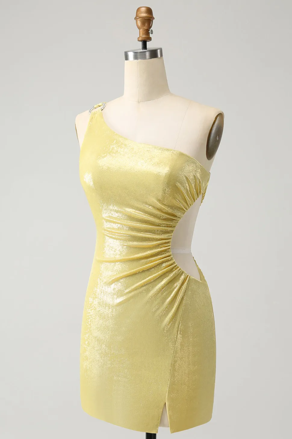 Blue Bodycon Um Ombro Cetim Vestido Curto Homecoming com Fenda