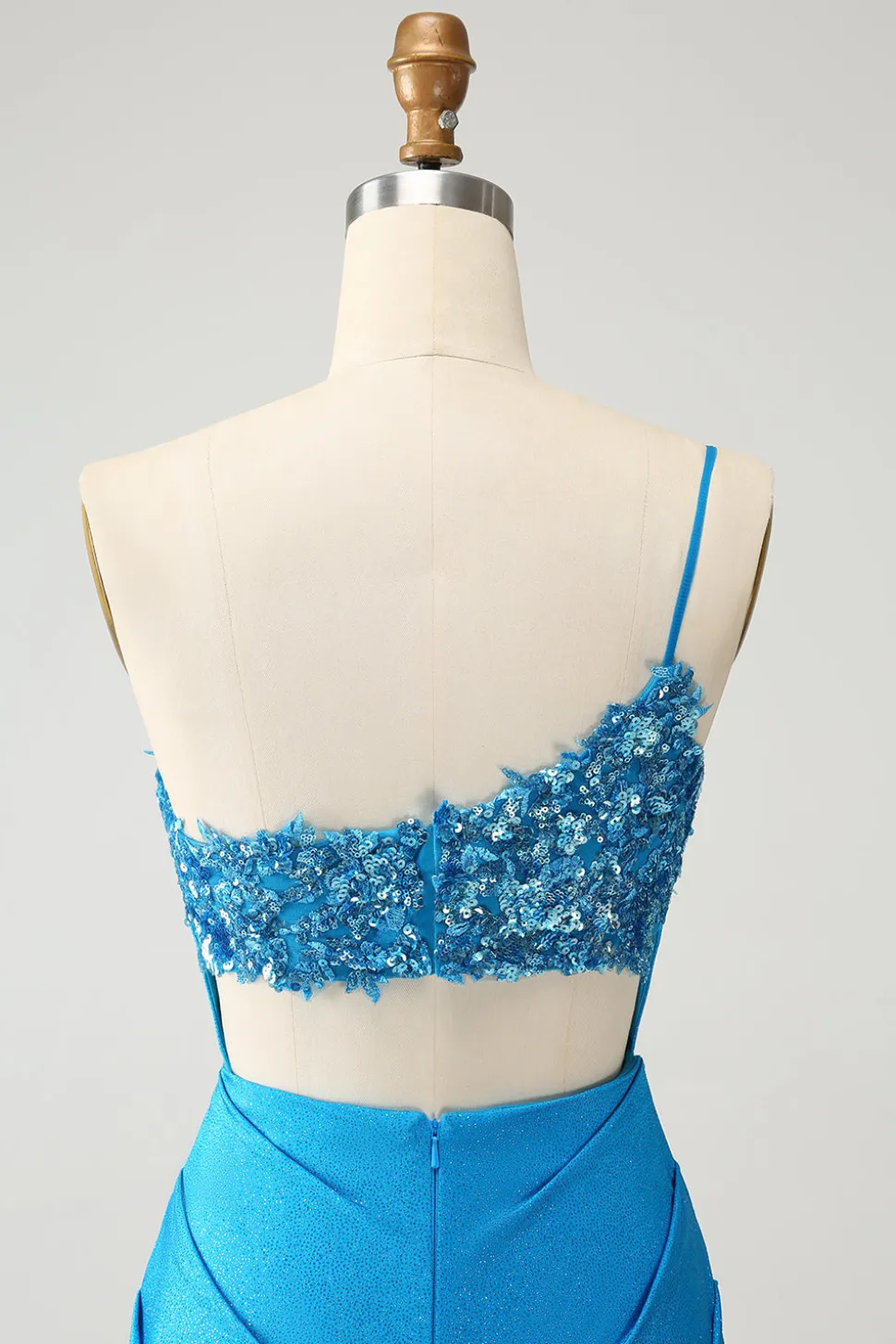 Blue Bodycon Um Ombro Ruched Cetim Homecoming Dress com Sequins