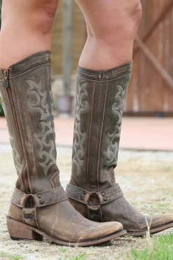 Blue Bordado Cowgirl Boho Mid Calf Botas