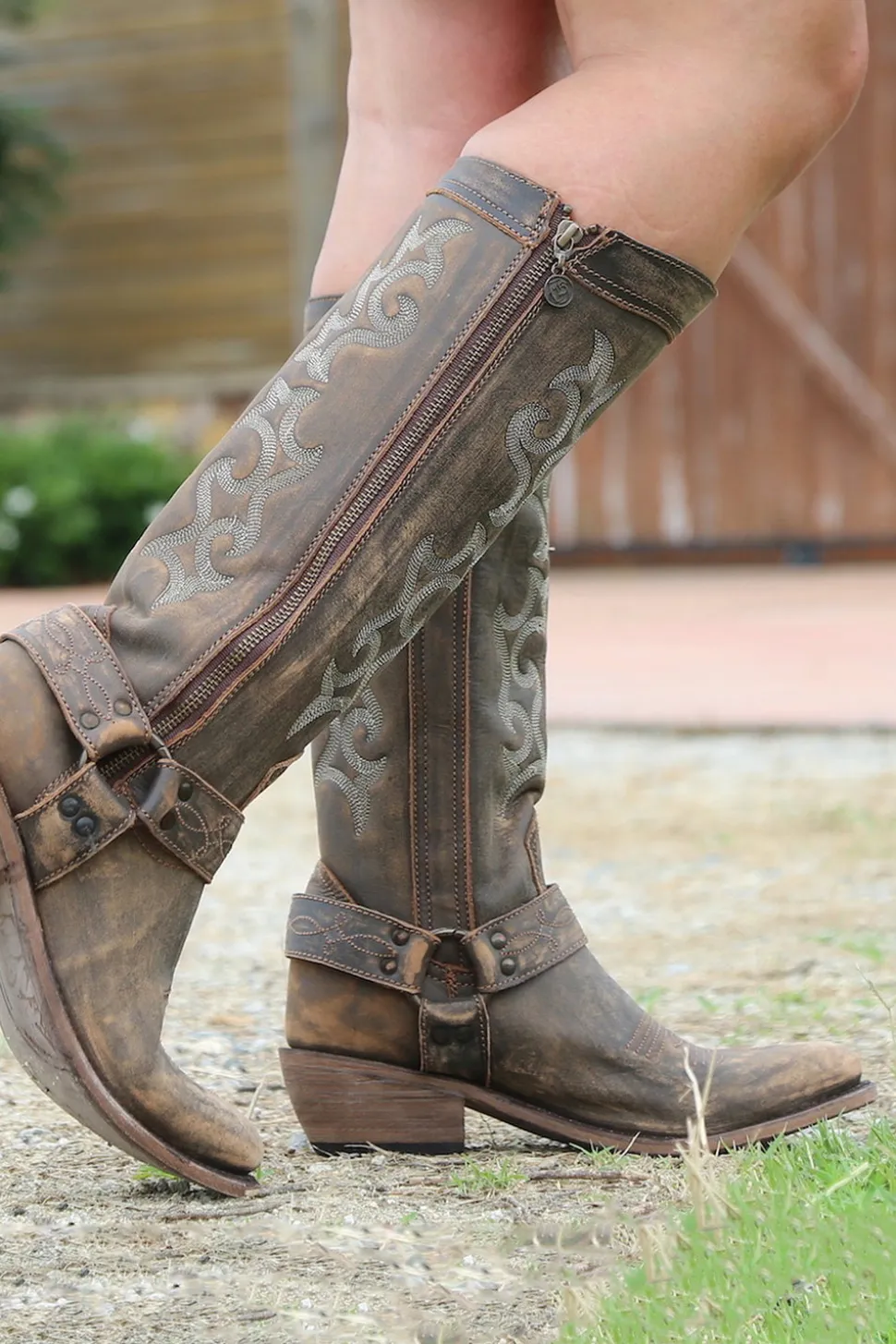 Blue Bordado Cowgirl Boho Mid Calf Botas