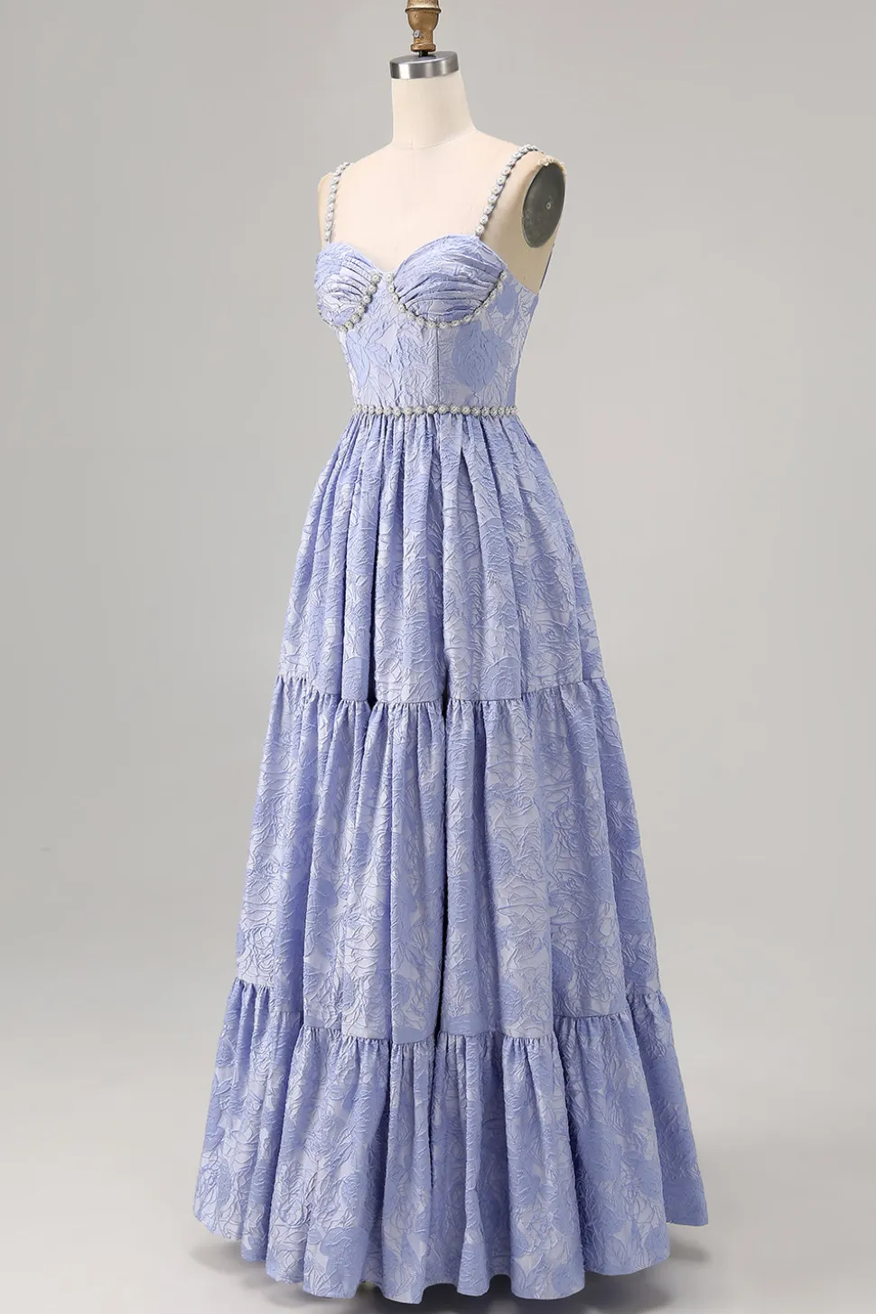 Blue Flower A-Line frisado vestido de noiva com fenda