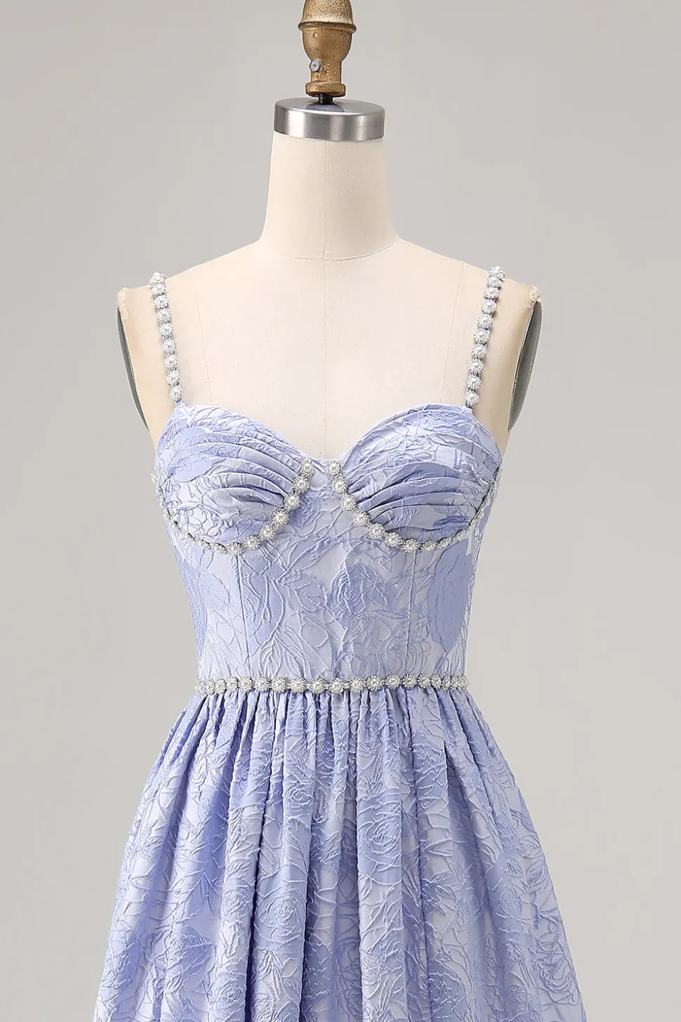 Blue Flower A-Line frisado vestido de noiva com fenda