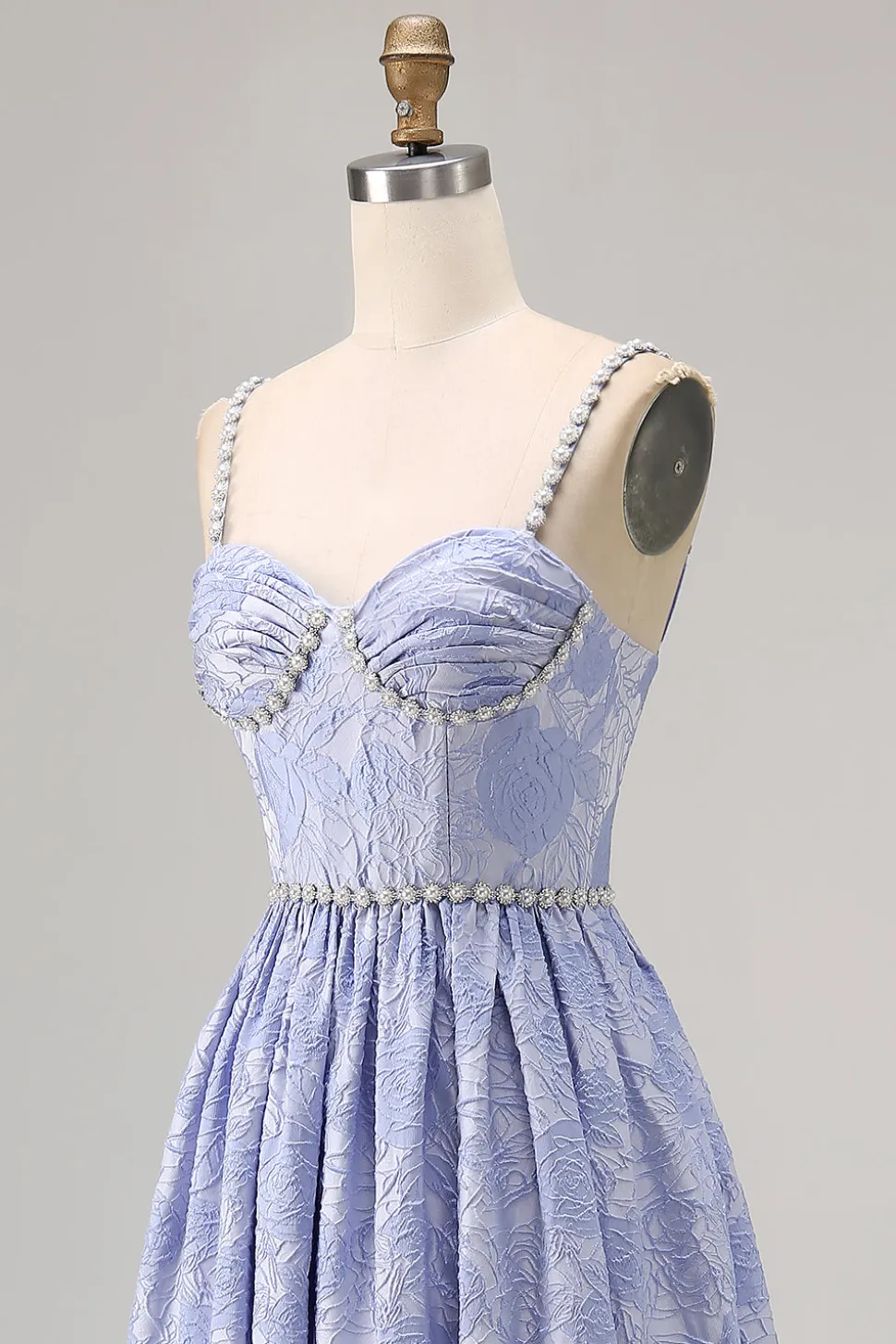 Blue Flower A-Line frisado vestido de noiva com fenda