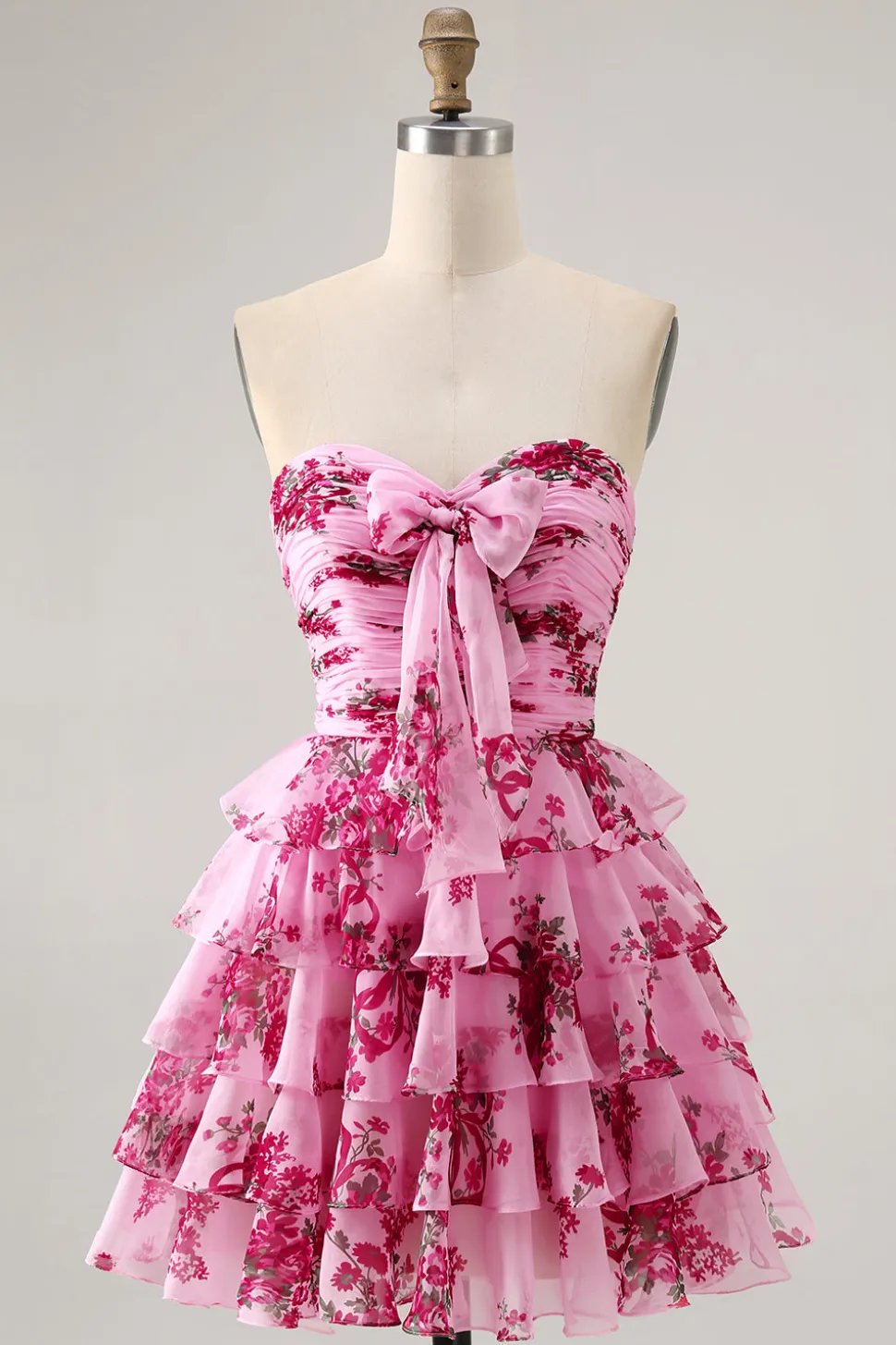 Blue Flower A-Line Strapless Arco Frontal Tiered Mini Homecoming Dress