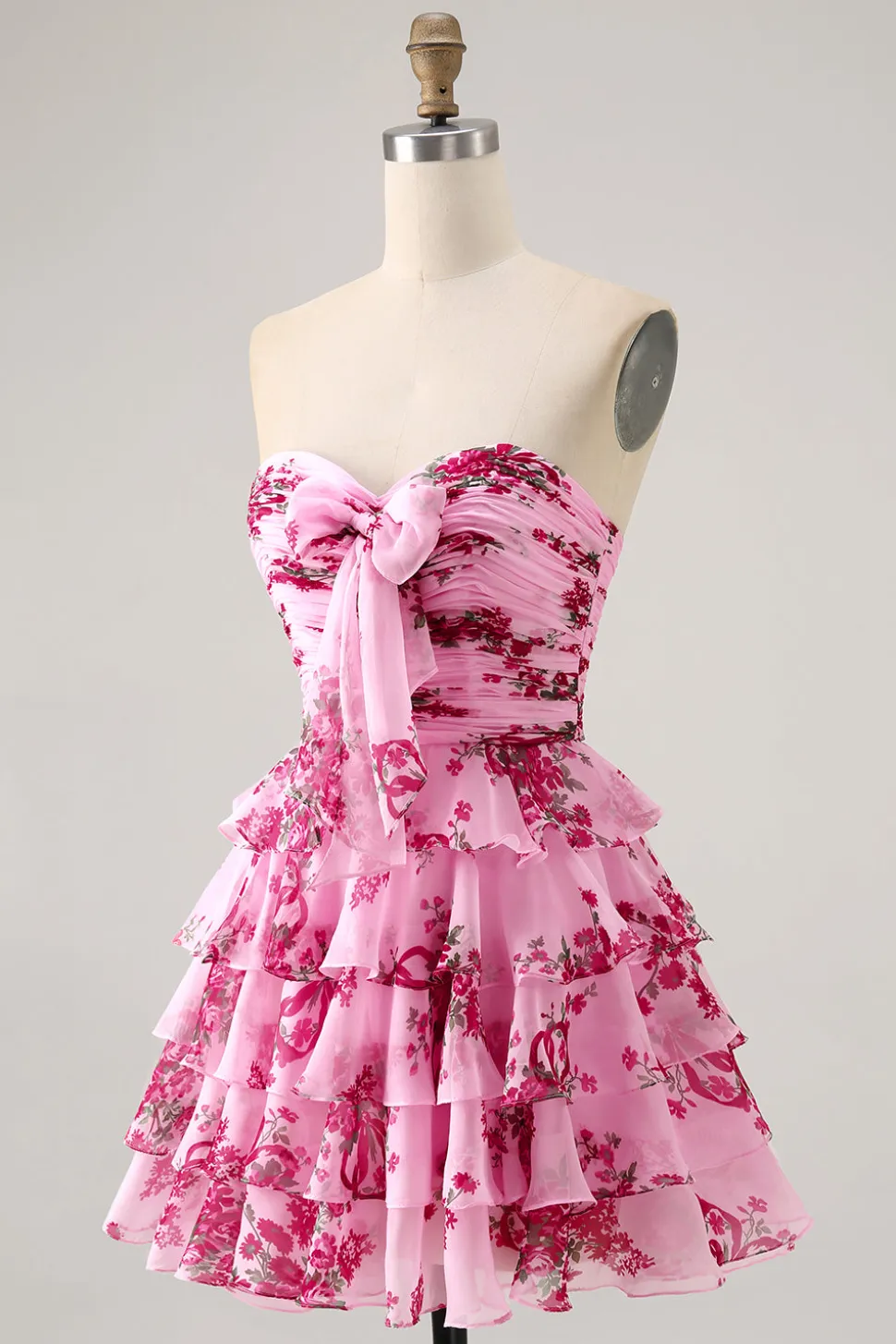 Blue Flower A-Line Strapless Arco Frontal Tiered Mini Homecoming Dress