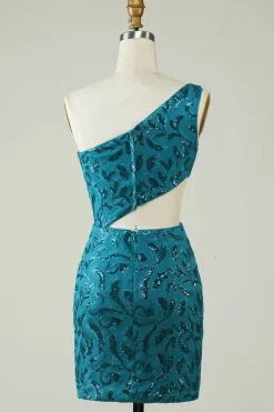 Blue Glitter Tight Homecoming Vestido com Hollow-out