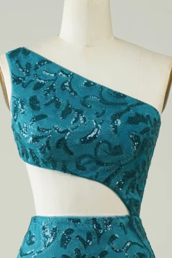 Blue Glitter Tight Homecoming Vestido com Hollow-out