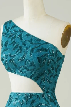 Blue Glitter Tight Homecoming Vestido com Hollow-out
