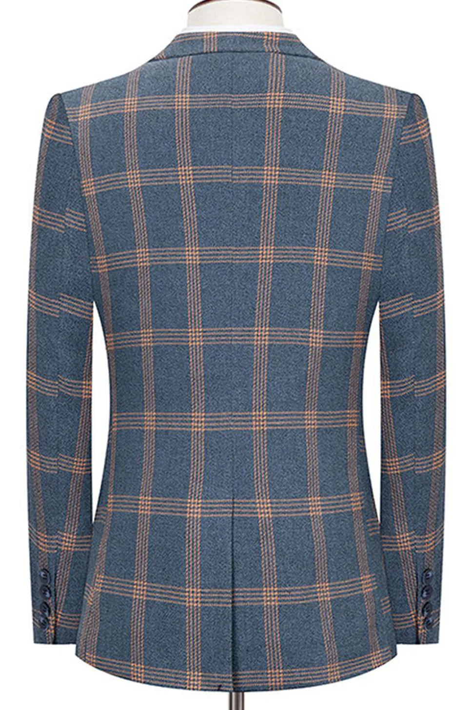 Blue Notched Lapel Slim Fit xadrez homens ternos