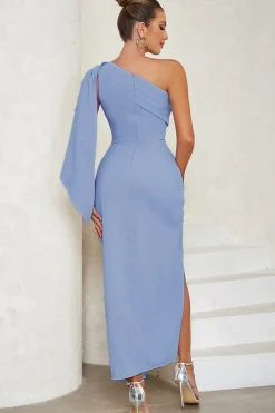 Blue One Shoulder Bodycon Vestido de Coquetel Longo
