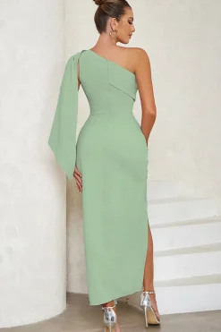 Blue One Shoulder Bodycon Vestido de Coquetel Longo