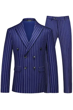 Blue Peak Lapel listrado 2 peças homens ternos