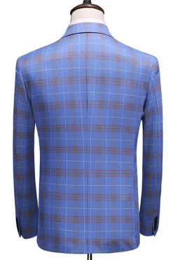 Blue Plaid Pico Lapela 2 Peças Prom Suits