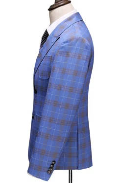 Blue Plaid Pico Lapela 2 Peças Prom Suits