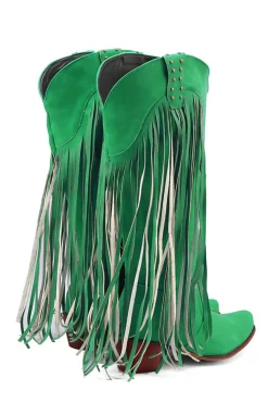 Blue Pointed Toe Madeira Grão Botas de Salto Grosso com Tassel