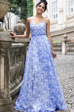 Blue Print Uma Linha Esparguete Correias Plissado Vestido Longo Madrinha com Renda Up Back