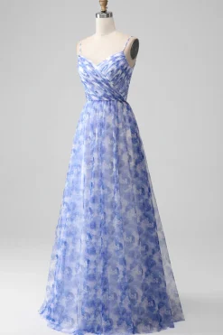 Blue Print Uma Linha Esparguete Correias Longo Vestido Madrinha