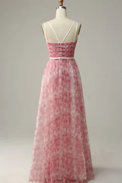 Blue Printed A-Line Tulle Vestido Longo Madrinha