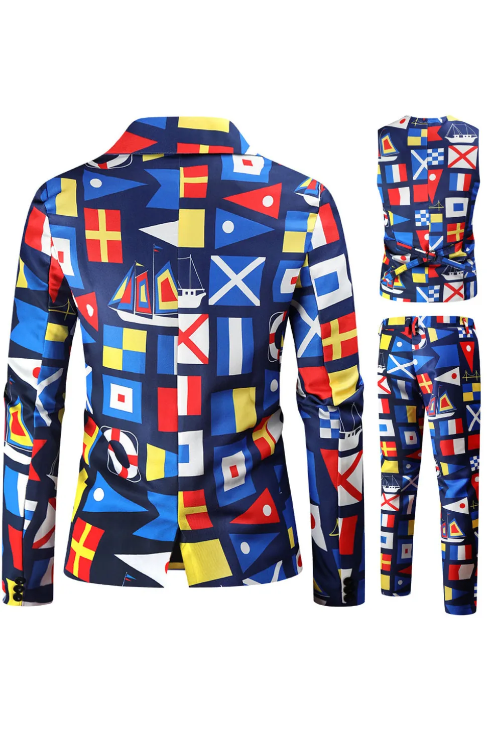 Blue Printed Notched Lapela Homens Ternos de Festa