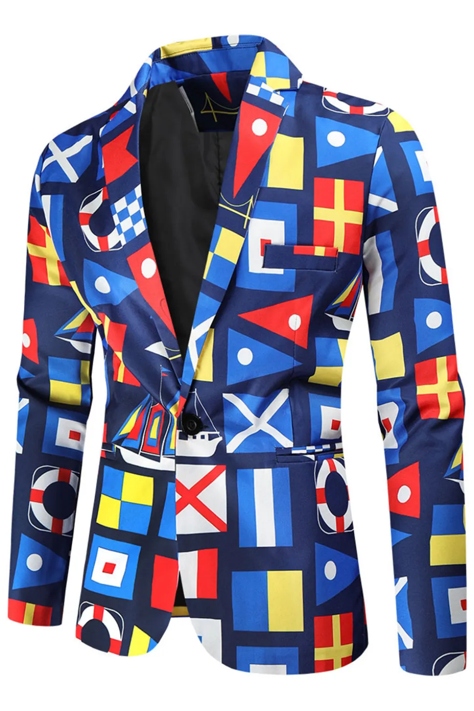 Blue Printed Notched Lapela Homens Ternos de Festa