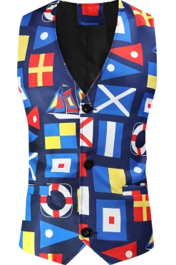Blue Printed Notched Lapela Homens Ternos de Festa