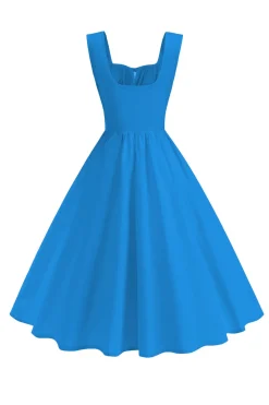 Blue Square Neck A-Line Midi Vestido dos anos 1950