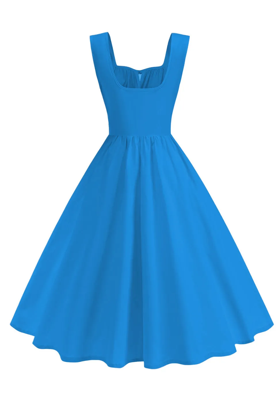 Blue Square Neck A-Line Midi Vestido dos anos 1950