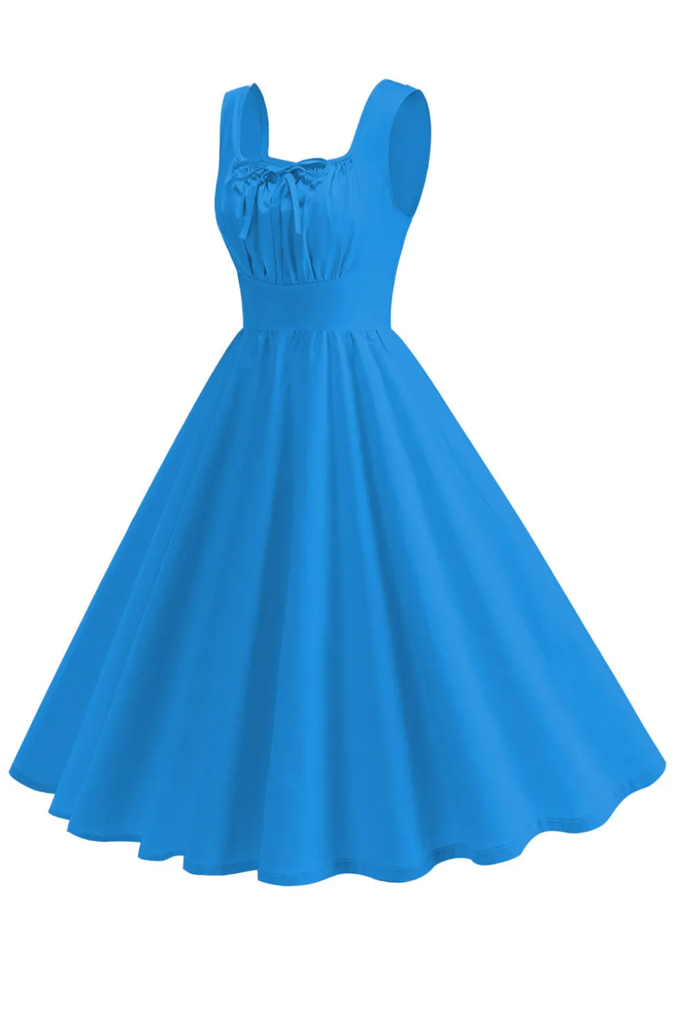 Blue Square Neck A-Line Midi Vestido dos anos 1950
