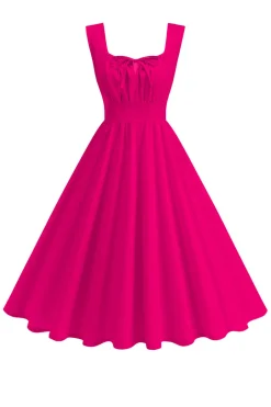 Blue Square Neck A-Line Midi Vestido dos anos 1950