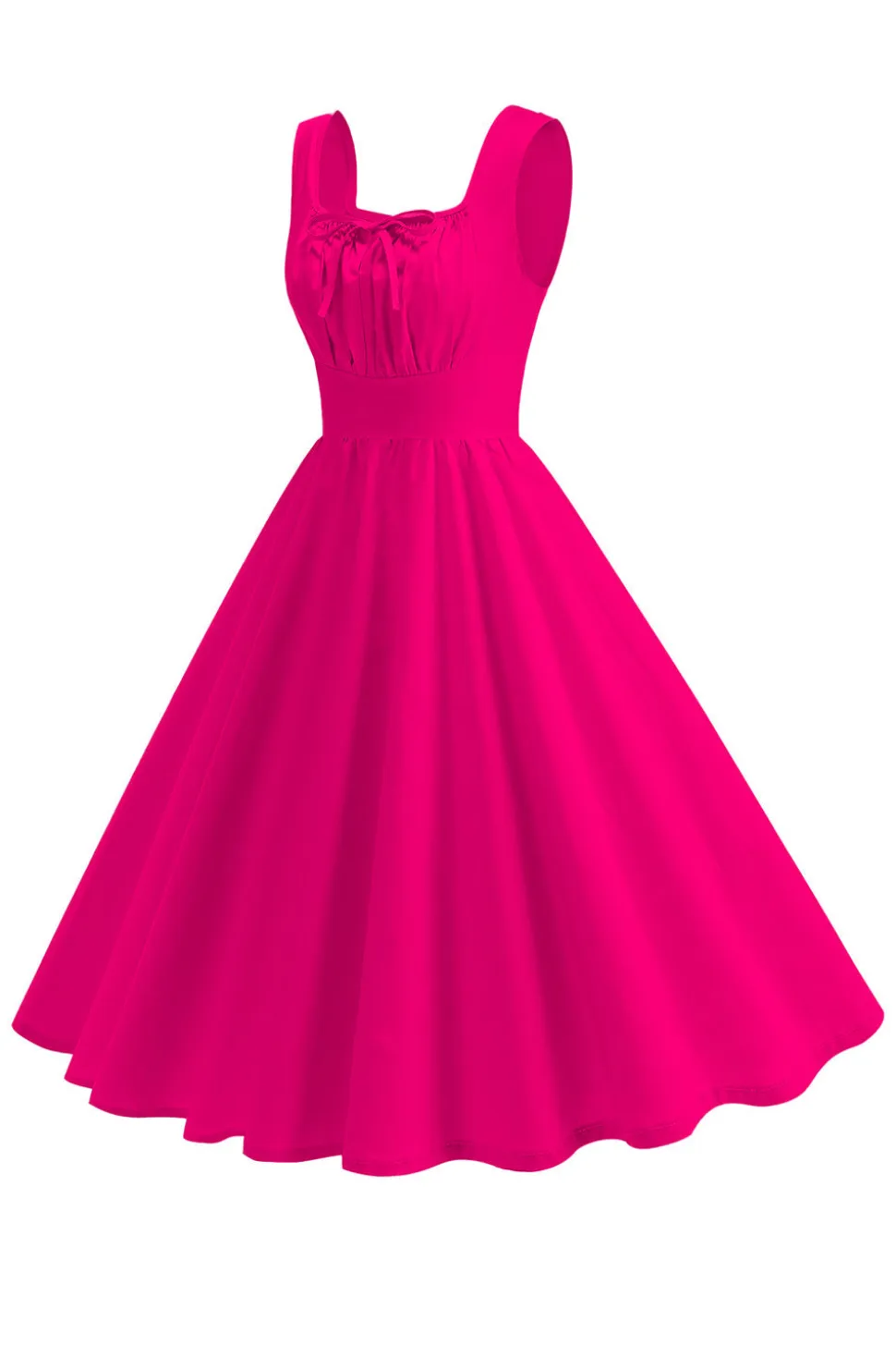 Blue Square Neck A-Line Midi Vestido dos anos 1950