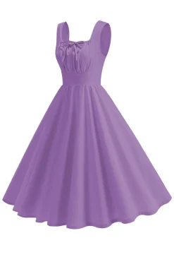 Blue Square Neck A-Line Midi Vestido dos anos 1950