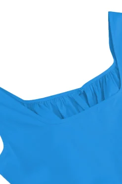 Blue Square Neck A-Line Midi Vestido dos anos 1950