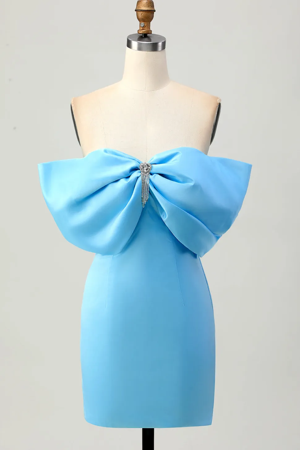 Blue Strapless Ruched Tight Homecoming Dress com renda-up para trás