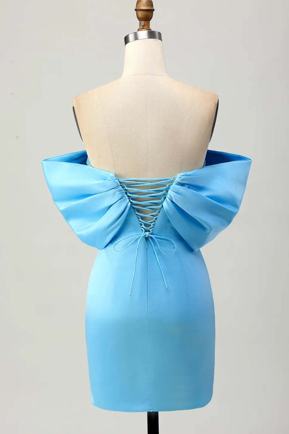 Blue Strapless Ruched Tight Homecoming Dress com renda-up para trás