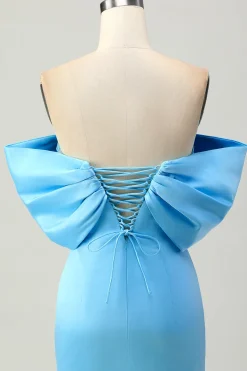 Blue Strapless Ruched Tight Homecoming Dress com renda-up para trás