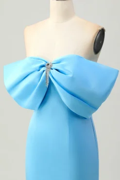Blue Strapless Ruched Tight Homecoming Dress com renda-up para trás