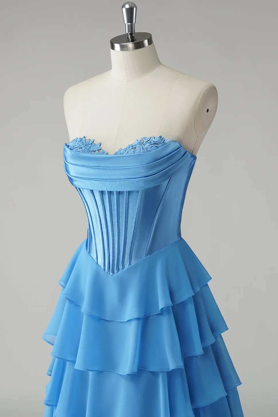 Blue Sweetheart babado uma linha longo vestido de baile