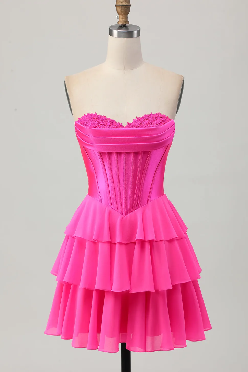 Blue Tiered Corset Uma linha Strapless Short Homecoming Dress