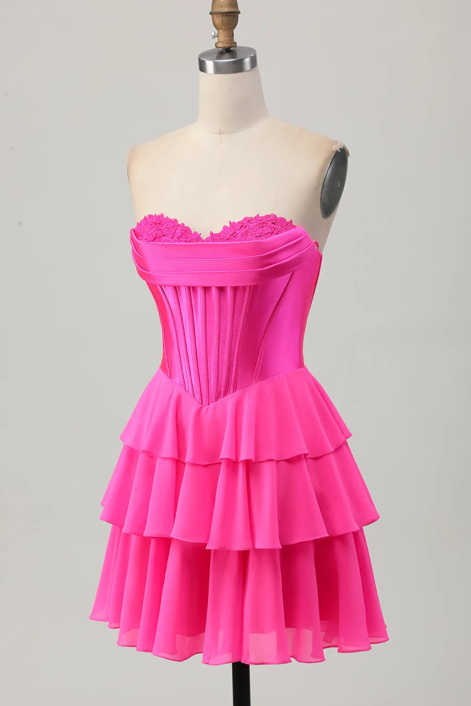 Blue Tiered Corset Uma linha Strapless Short Homecoming Dress