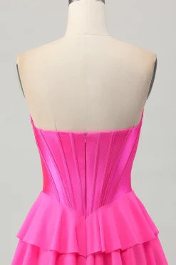 Blue Tiered Corset Uma linha Strapless Short Homecoming Dress