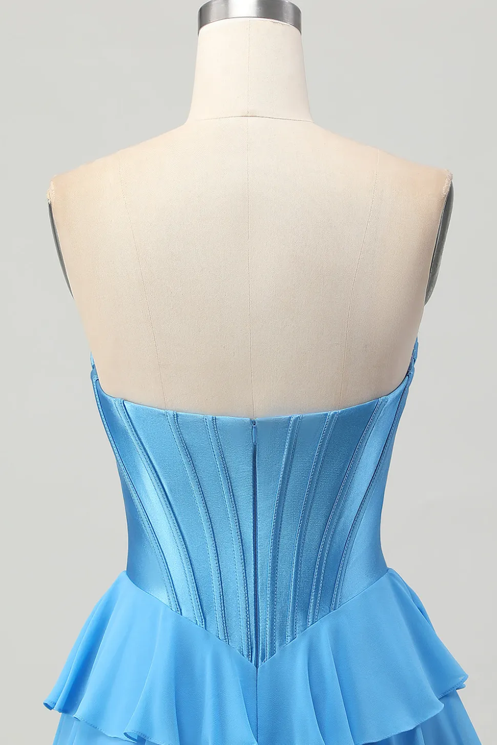 Blue Tiered Corset Uma linha Strapless Short Homecoming Dress