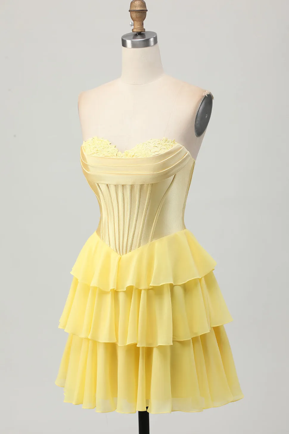 Blue Tiered Corset Uma linha Strapless Short Homecoming Dress
