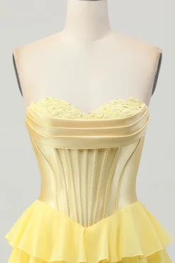 Blue Tiered Corset Uma linha Strapless Short Homecoming Dress