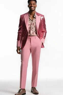 Blush 2 Piece Peak Lapel Fatos de Baile de Formatura com Sequins