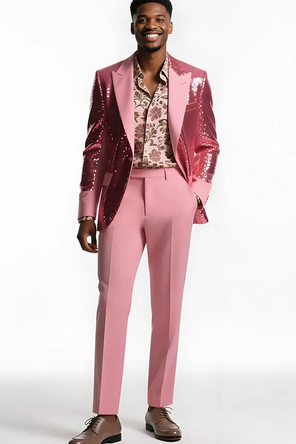 Blush 2 Piece Peak Lapel Fatos de Baile de Formatura com Sequins