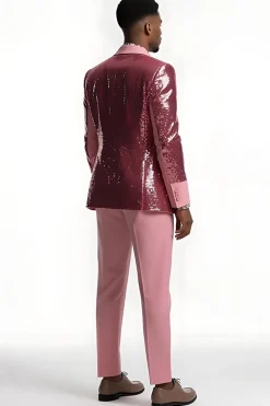 Blush 2 Piece Peak Lapel Fatos de Baile de Formatura com Sequins