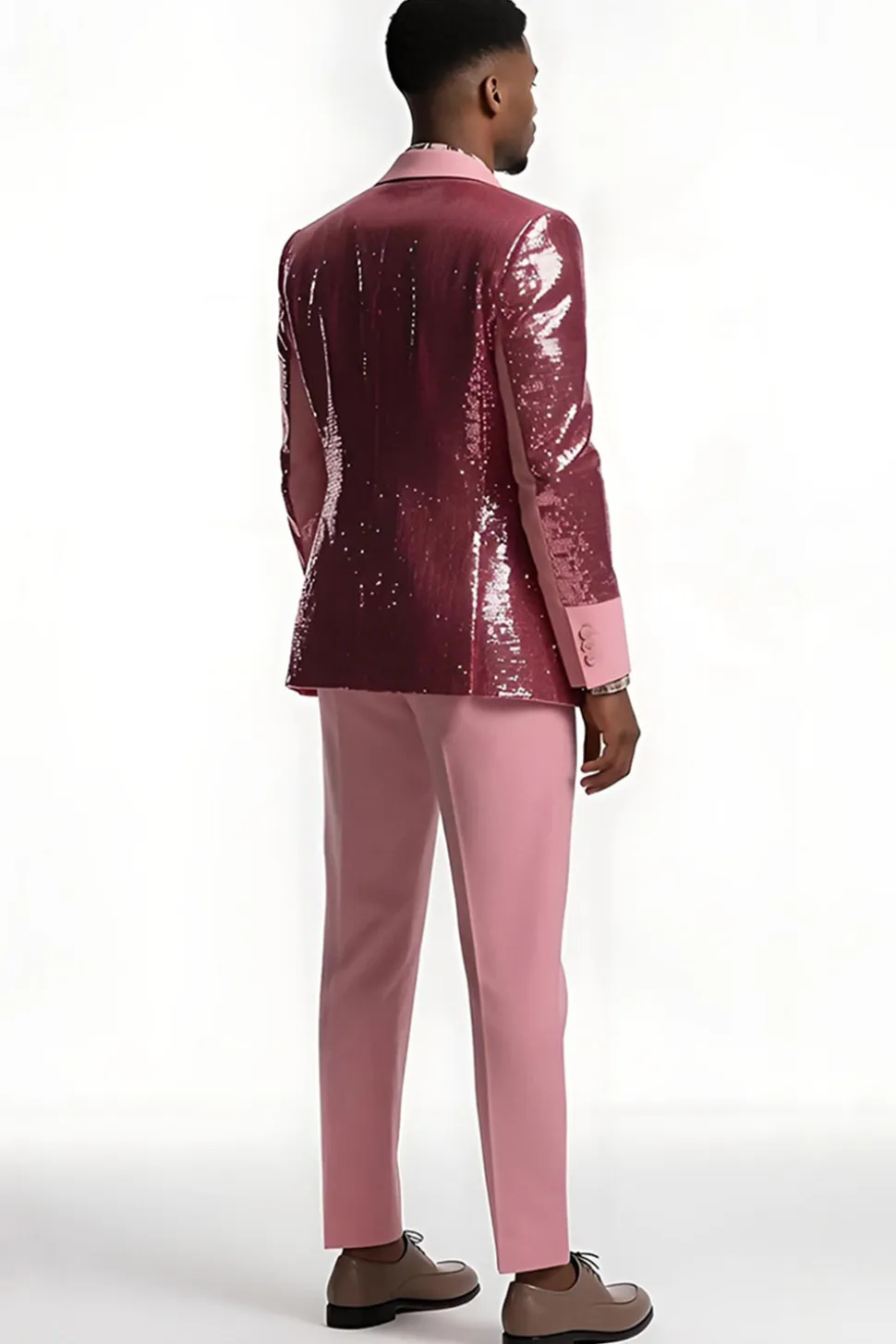 Blush 2 Piece Peak Lapel Fatos de Baile de Formatura com Sequins