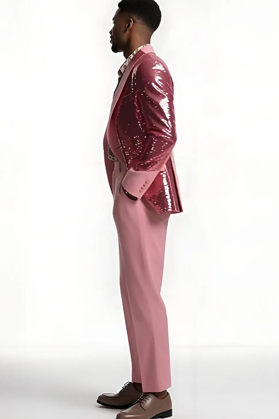 Blush 2 Piece Peak Lapel Fatos de Baile de Formatura com Sequins