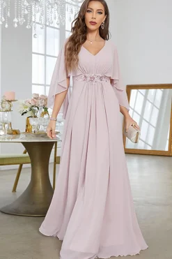 Blush A Line Chiffon Vestido Formal Longo Com Mangas Curtas