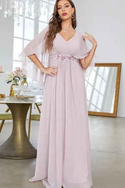 Blush A Line Chiffon Vestido Formal Longo Com Mangas Curtas